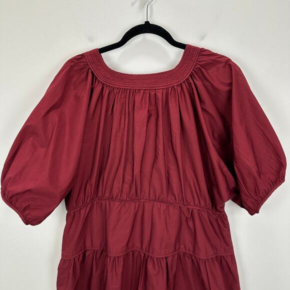 Madewell Puff Sleeve Mini Dress Poplin Claret Burgundy A Line Pockets XL NWT - Picture 10 of 14